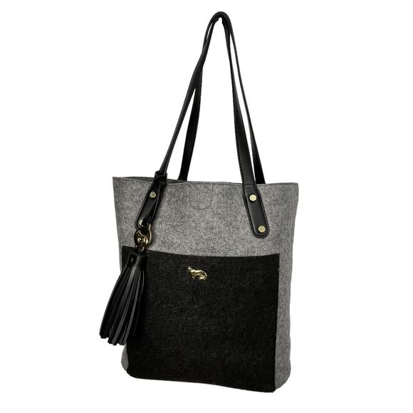 Emma Fox Gray & Black Felt Tote Shoulder Bag Purse Handbag Pockets - Picture 1 of 15